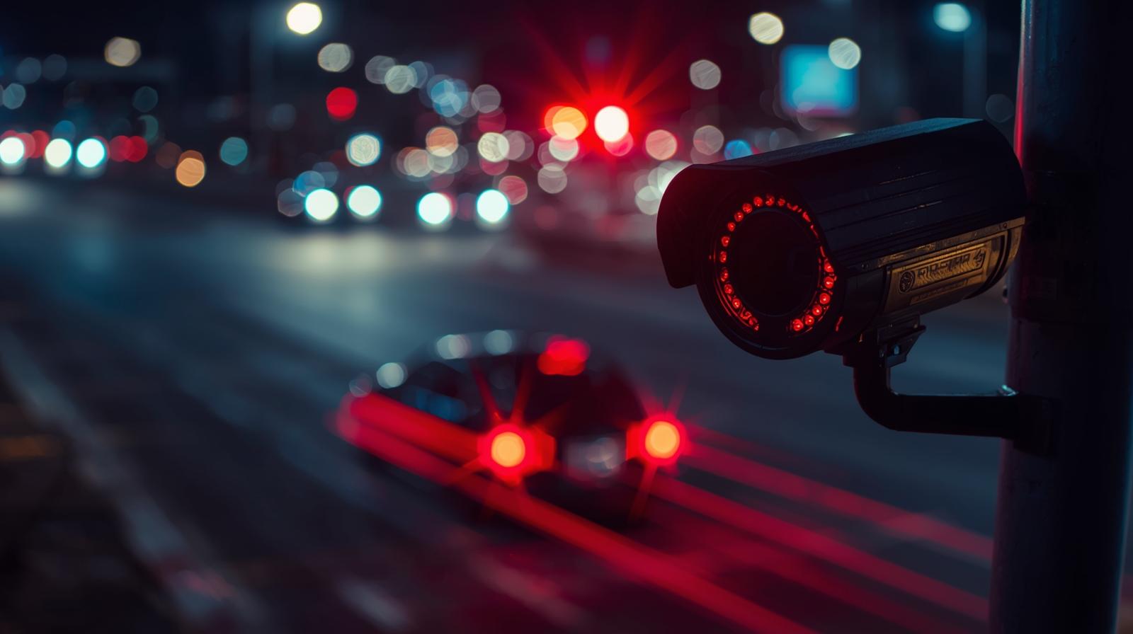 Red light violation camera in Delhi capturing signal jumping