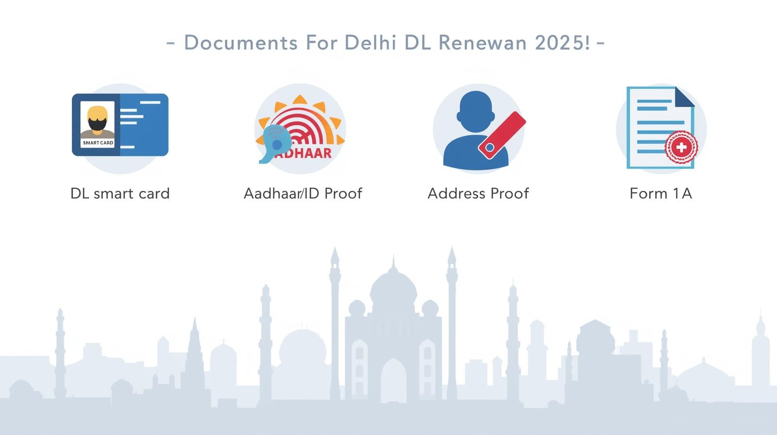 Documents required for Delhi DL renewal 2025 – ID proof, address proof and Form 1A