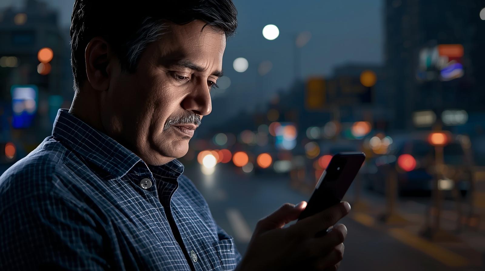 Delhi E-Challan 2025 – Driver checking traffic challans on mobile under 45-day rule